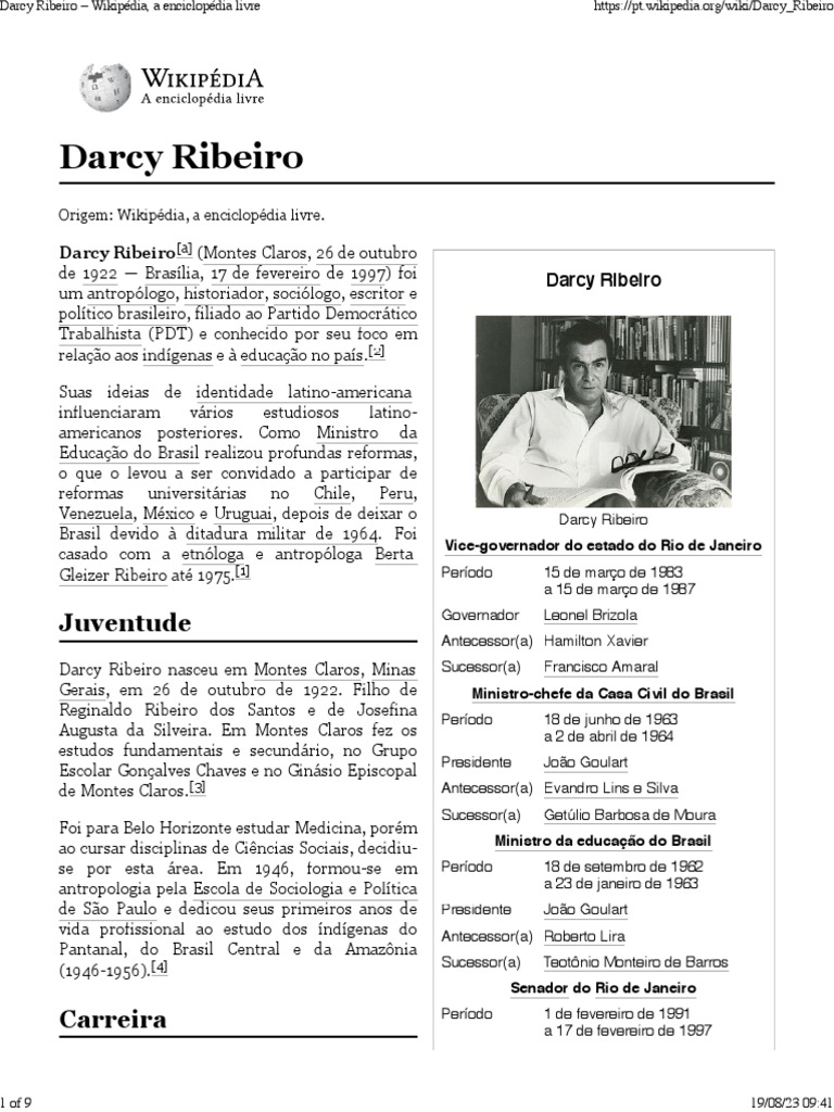 Darcy Ribeiro - Wikipédia, A Enciclopédia Livre | PDF