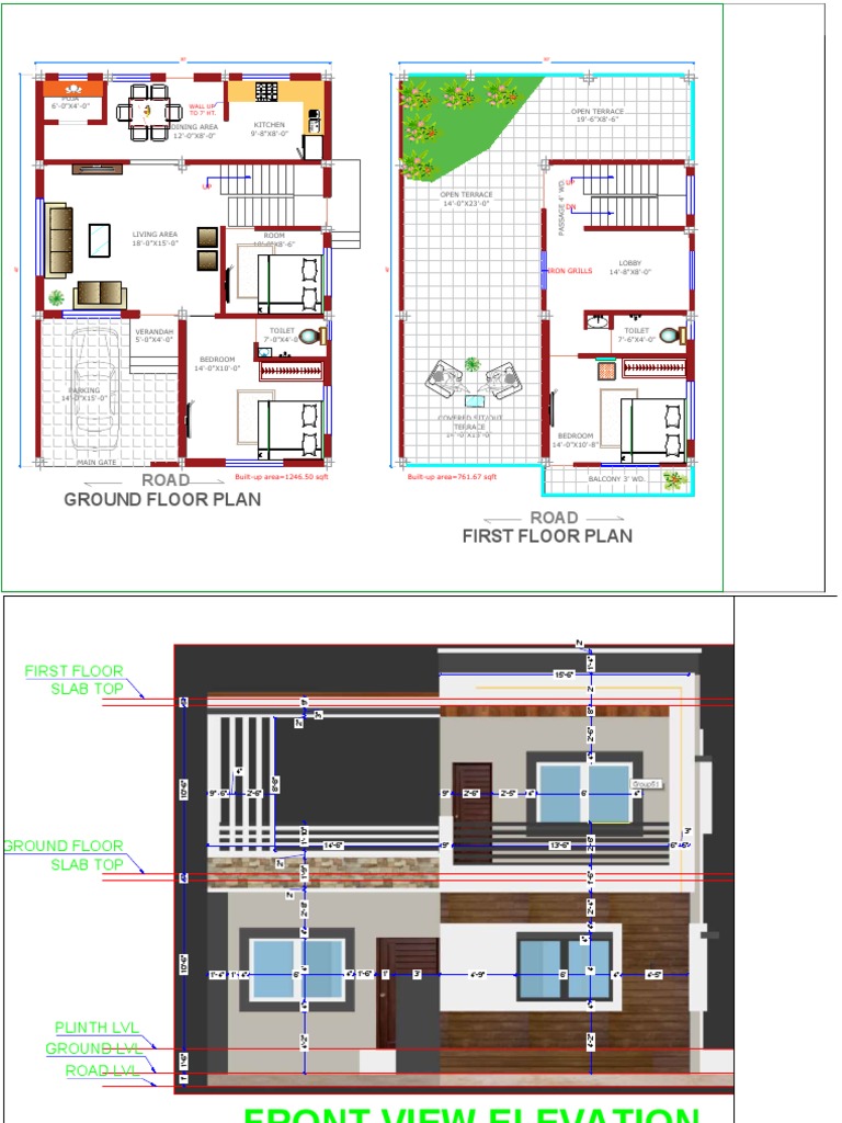 G+1 Residential Building Design Plan | PDF | Houses | Buildings And ...