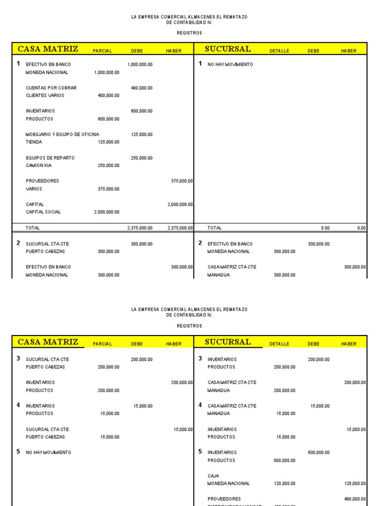 Registros Contables: Casa Matriz y Sucursales | PDF | Contabilidad ...
