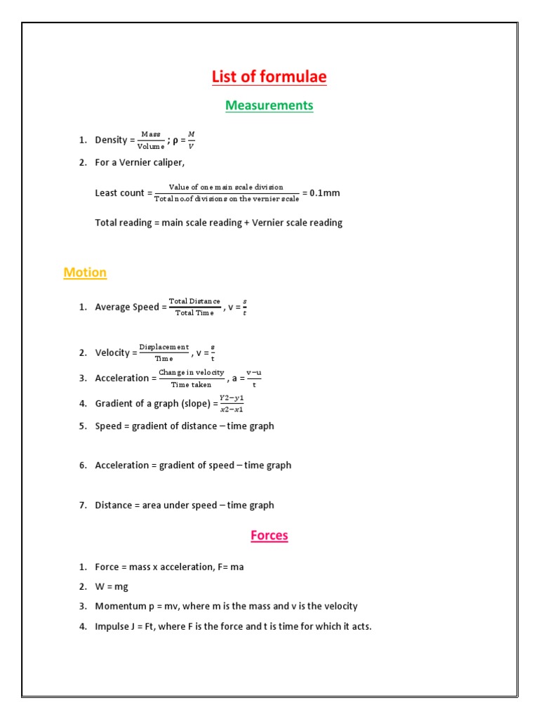 Igcse physics list of formulae pdf