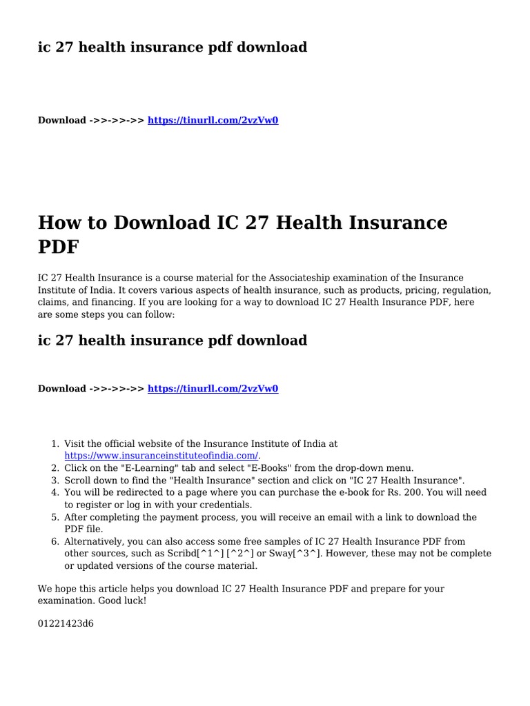IC 27 Health Insurance PDF Download Guide | PDF
