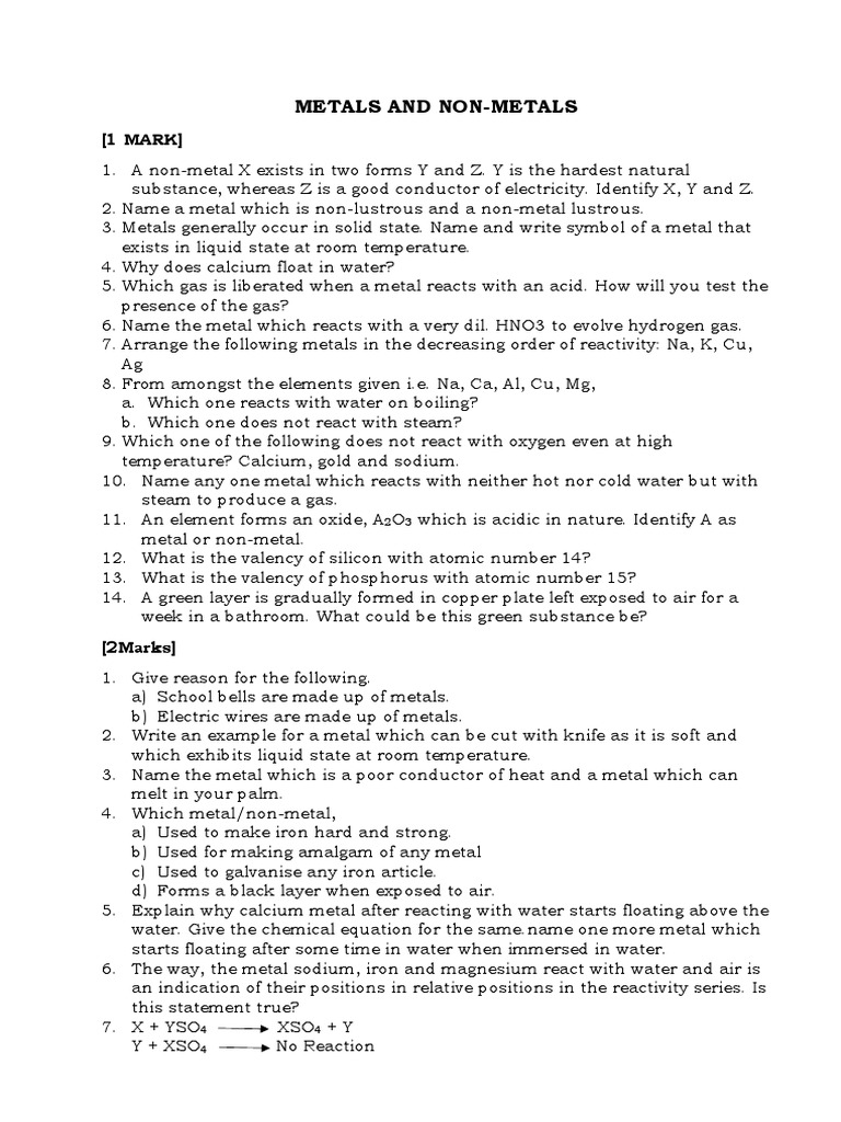 Metals and Non Metals | PDF | Metals | Magnesium