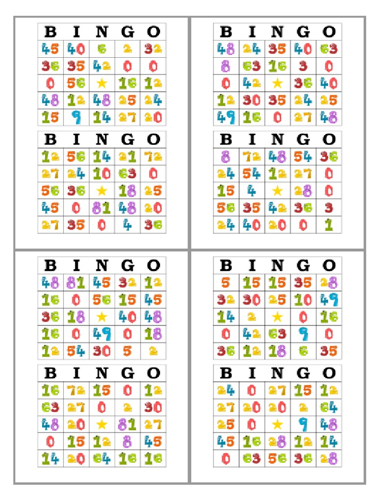 Plantilla Bingo Multiplicaciones Pdf
