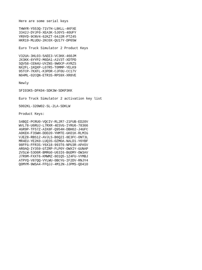 Euro truck simulator 2 product keys pdf