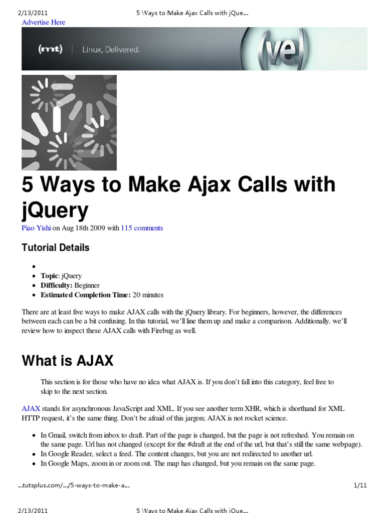 5 Ways to Make Ajax Calls With jQuery _ Nettuts+ | Ajax (Programming ...