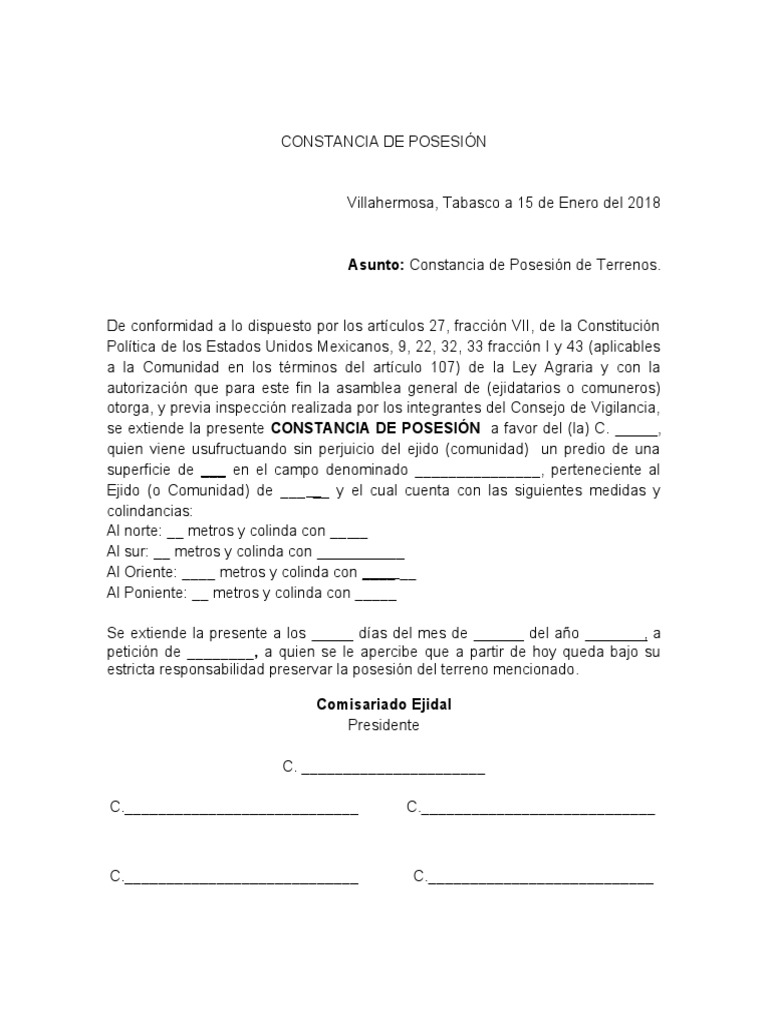 Constancia de Posesión de Terreno | PDF | Derecho