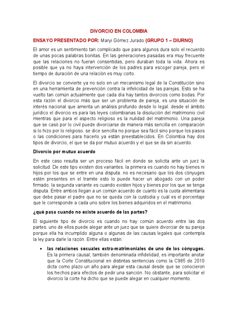 Divorcio En Colombia Pdf Divorcio Matrimonio