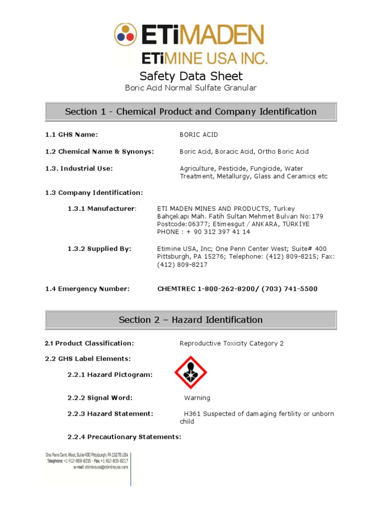 SDS Boric Acid Turkey | PDF