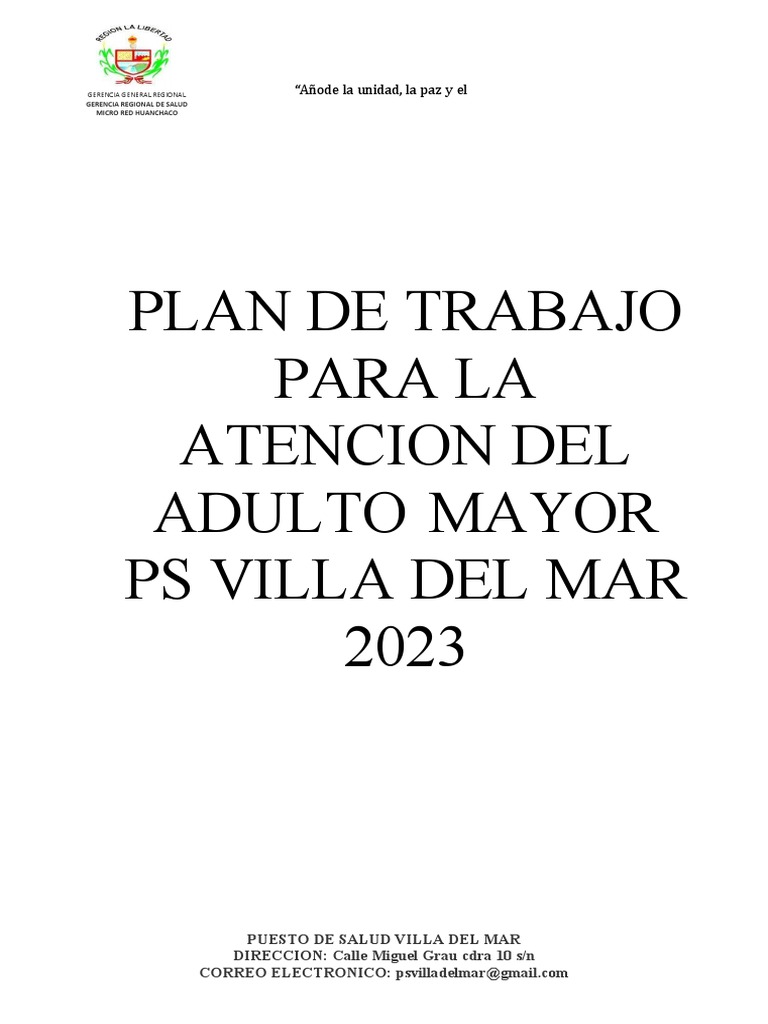 Plan de Trabajo para La Atencion Del Adulto Mayor 2023 | PDF | Adultos ...