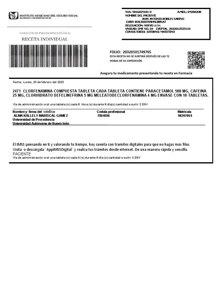 Receta Del Imss1 | PDF