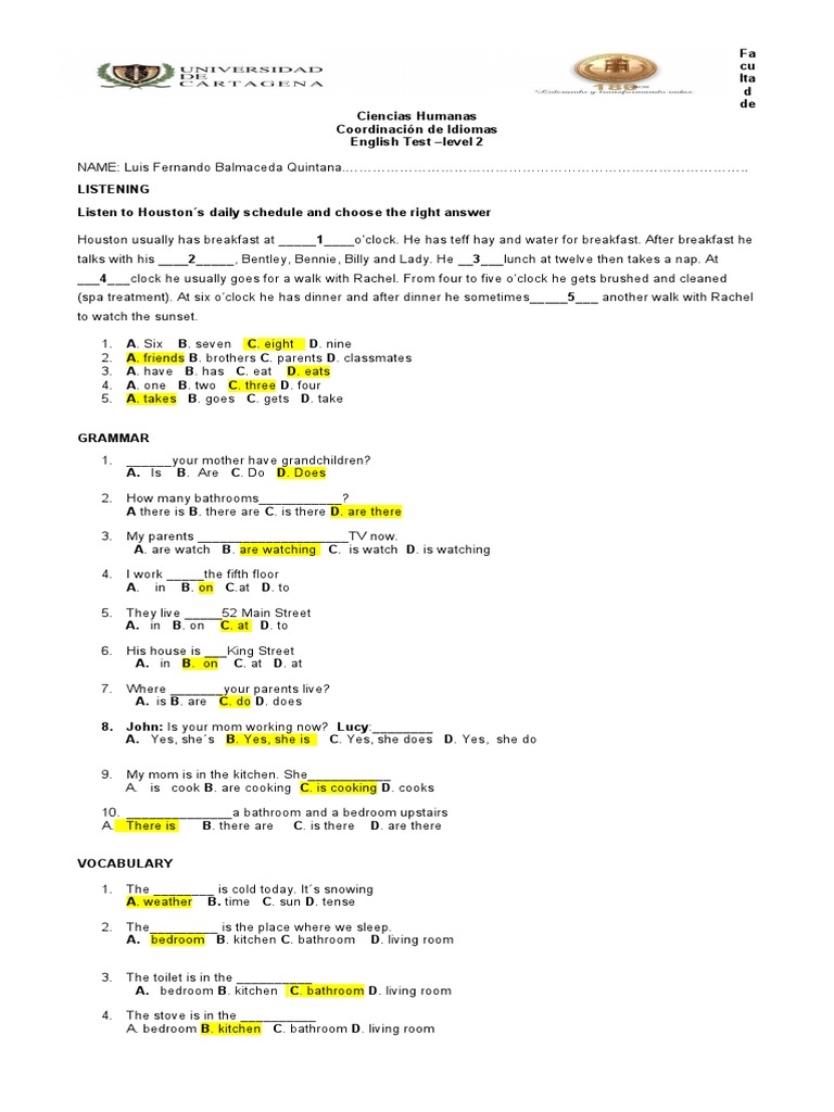 First Midterm Test Level 2 U Pdf