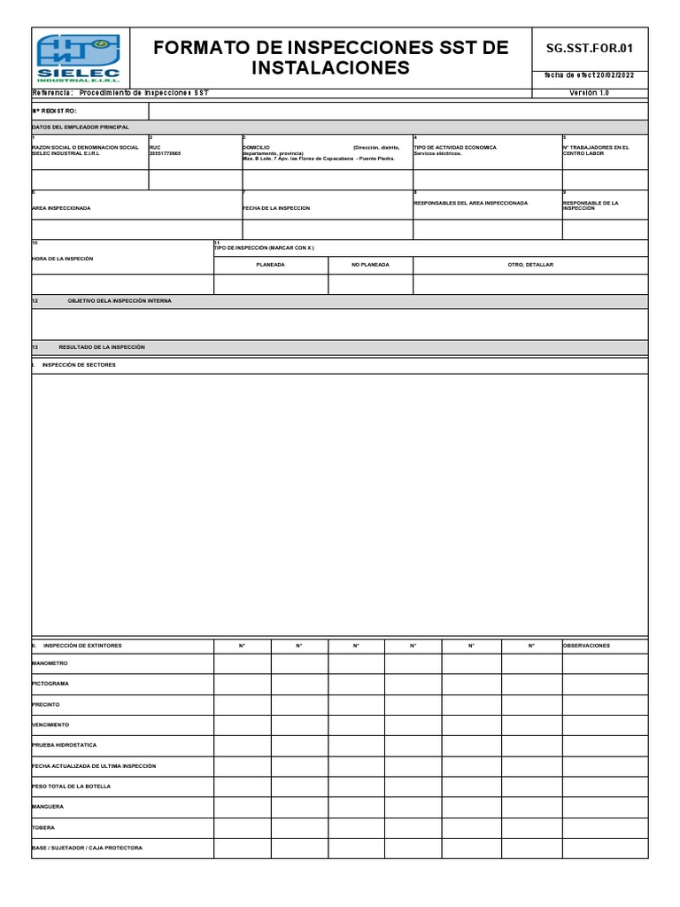 SST.F.01 - Formato Inspecciones de SST de Instalaciones | PDF