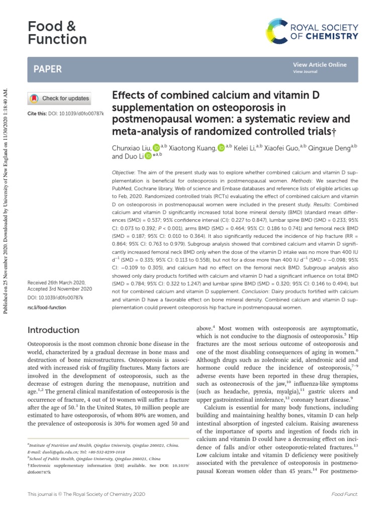 Effects of Combined Calcium and Vitamin D Supplementation On