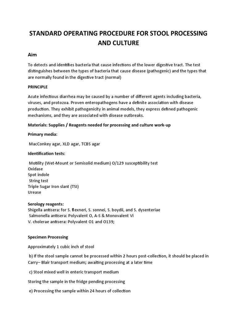 SOP for Stool PDF