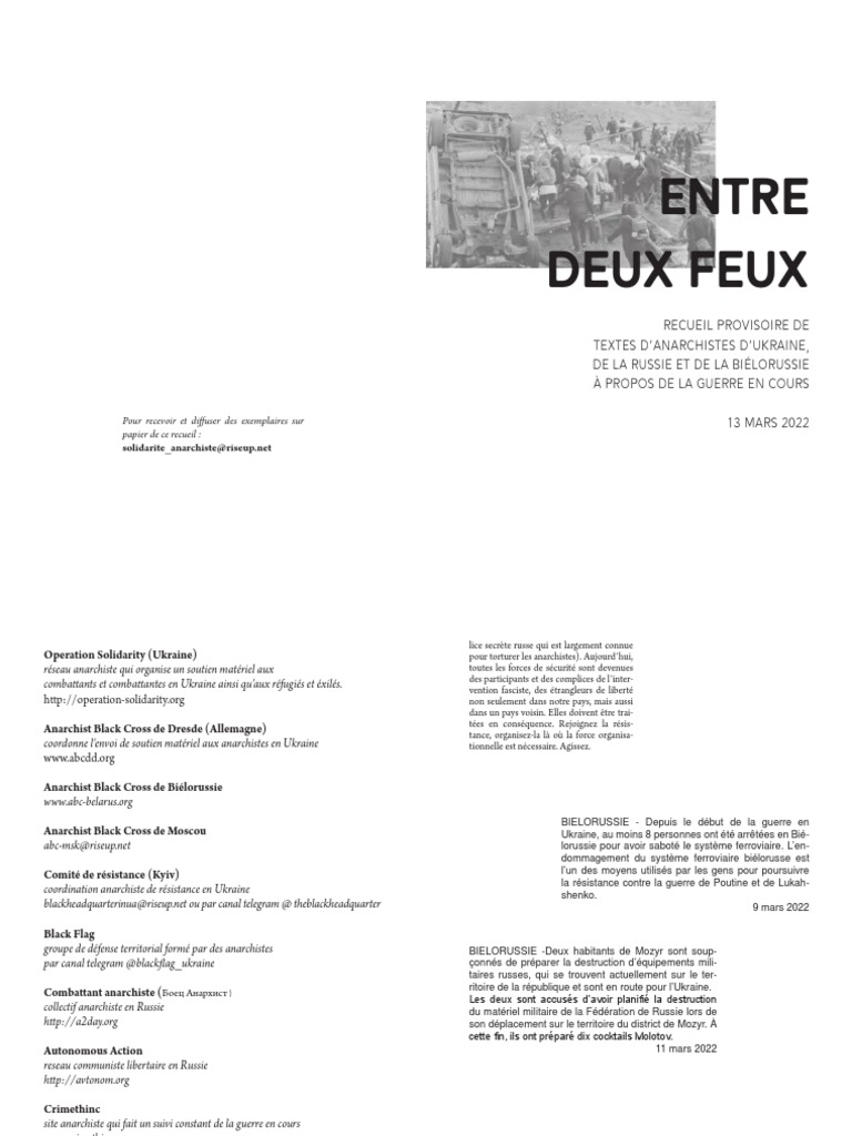 Entre Deux Feux /cahier PDF
