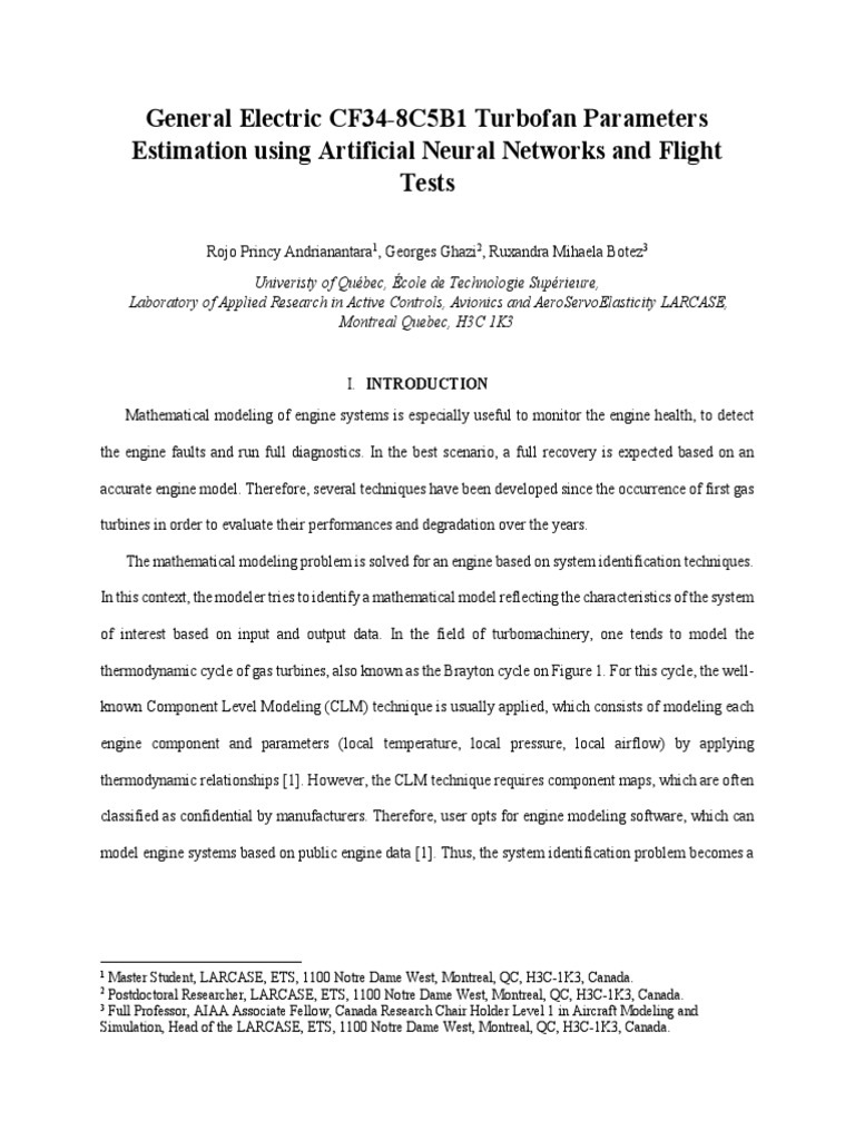 General Electric CF34-8C5B1 Turbofan Parameters Estimation Using ...
