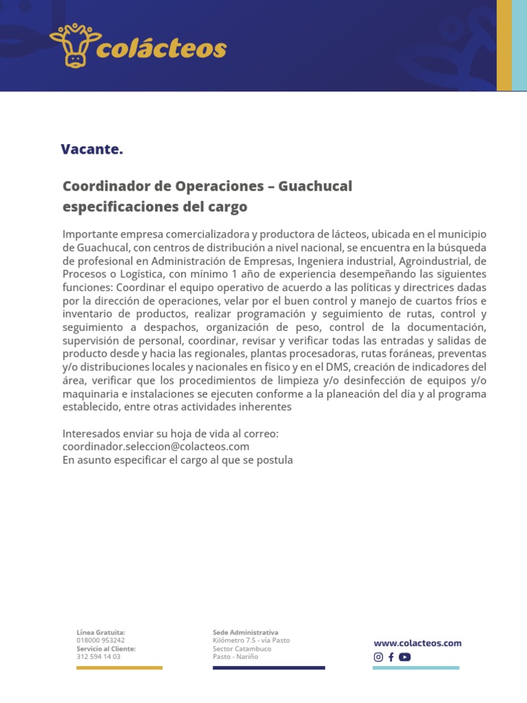 Coordinador de Operaciones - Guachucal | PDF