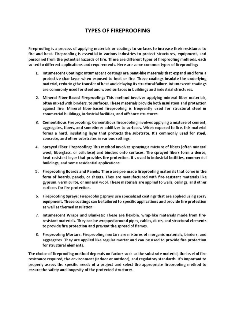 Types of Fireproofing Methods Explained | PDF