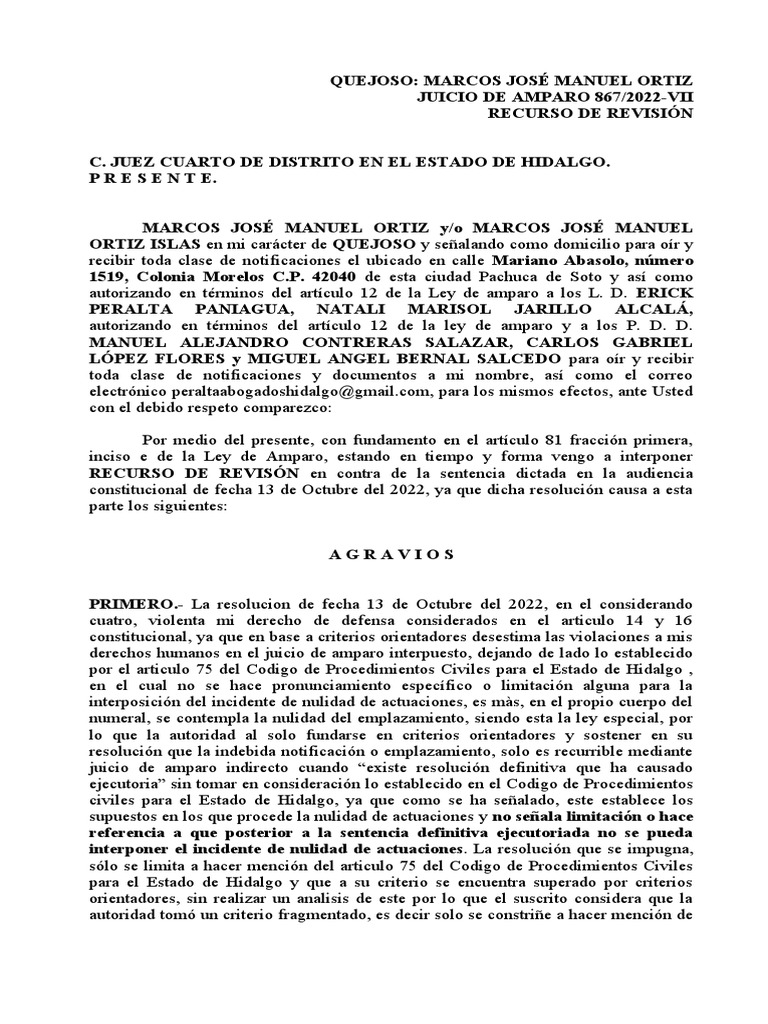 Recurso de Revisión en Amparo 867/2022 | PDF | Sentencia (ley) | Debido ...