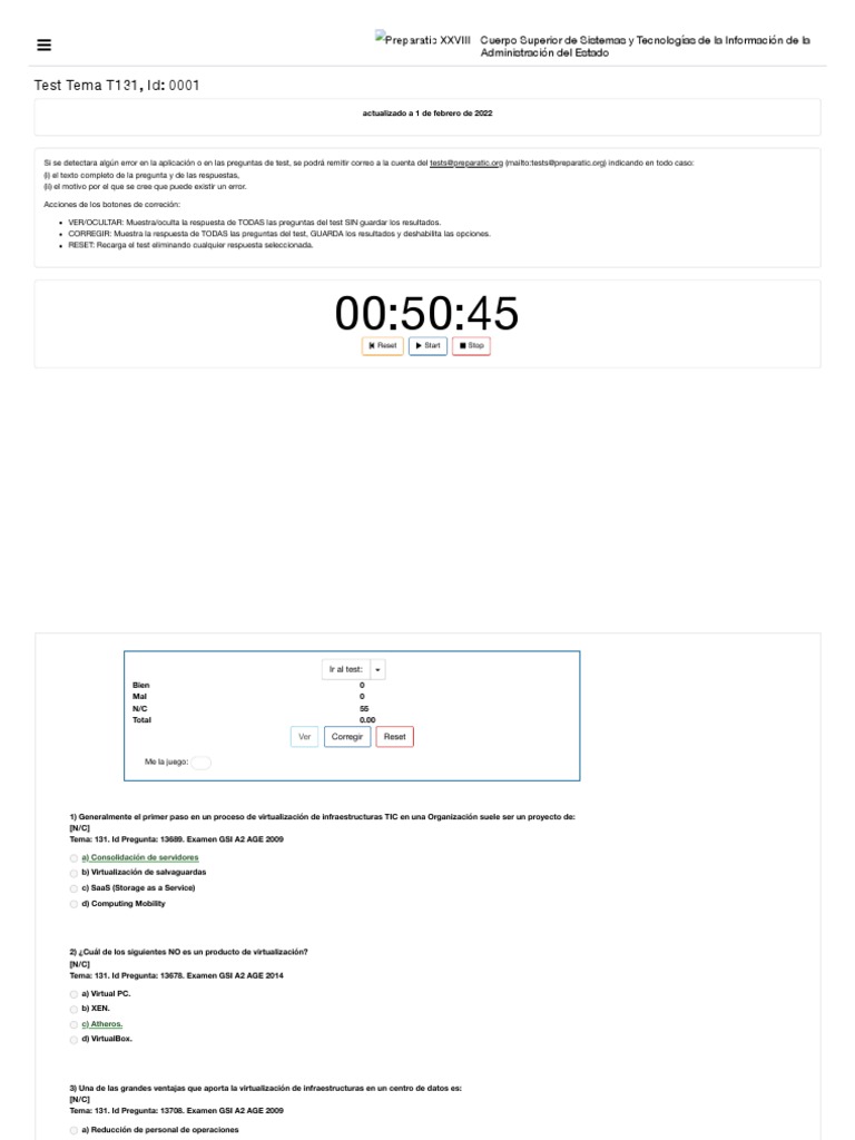 Tests Preparatic XXVII - Test Tema T131, Id - 0001 | PDF