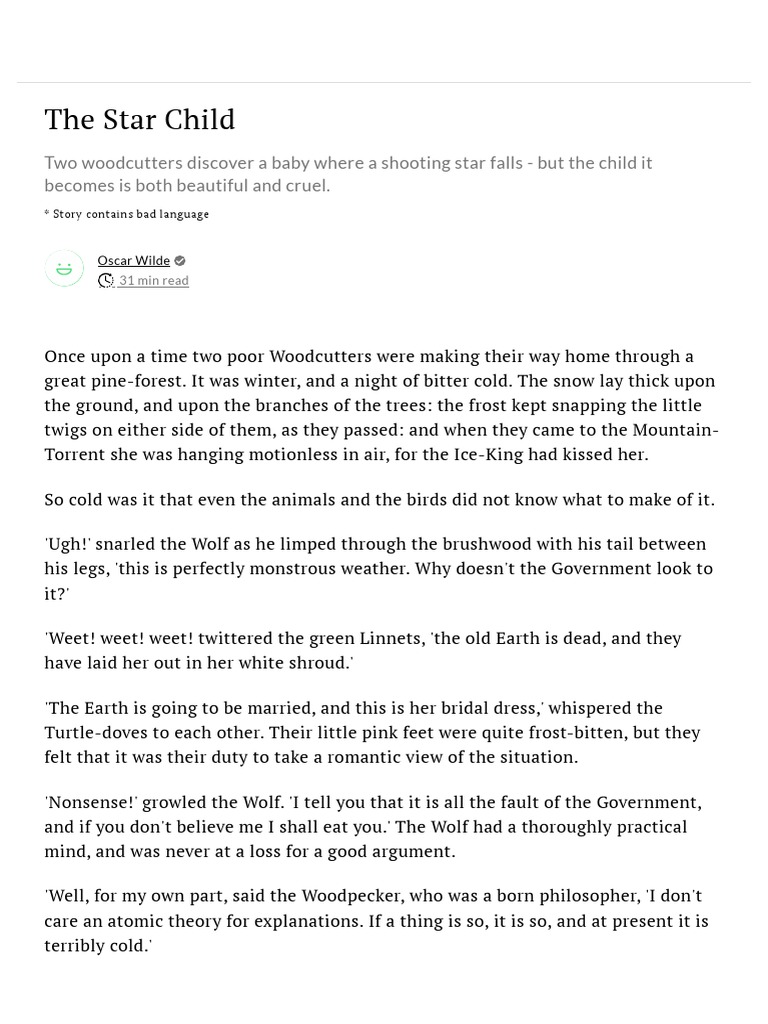 The Star Child by Oscar Wilde - Short Stories | PDF
