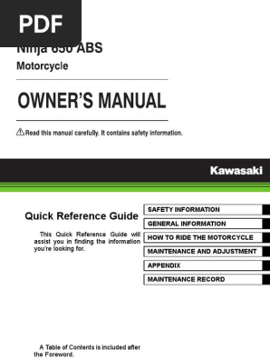 Ninja 650 Manual | PDF | Motorcycle | Horsepower
