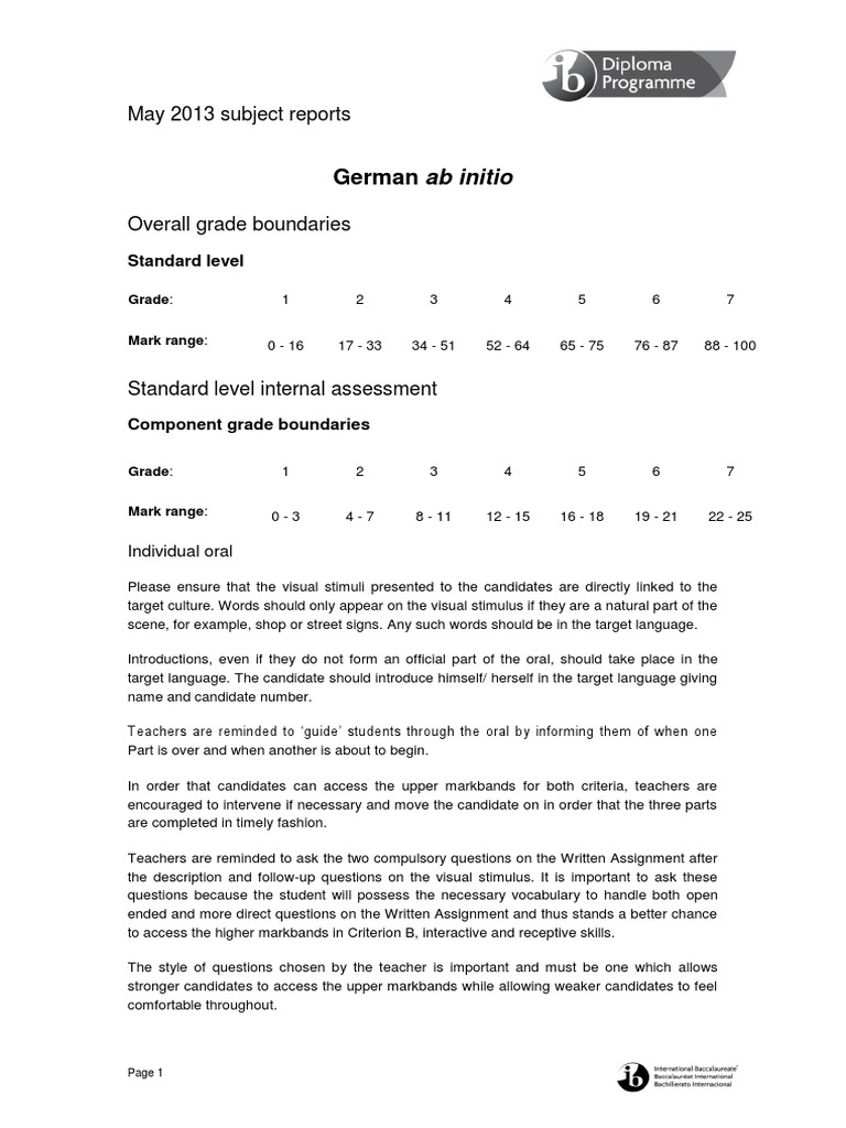 German Ab Initio May 2013 Report | PDF | Question | Verb
