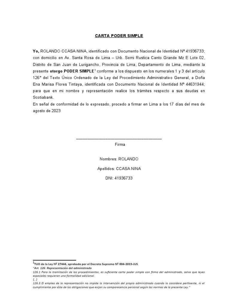 Formato de Carta Poder Simple | PDF