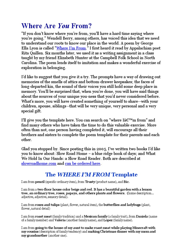 Where I m From Poem Instructions PDF
