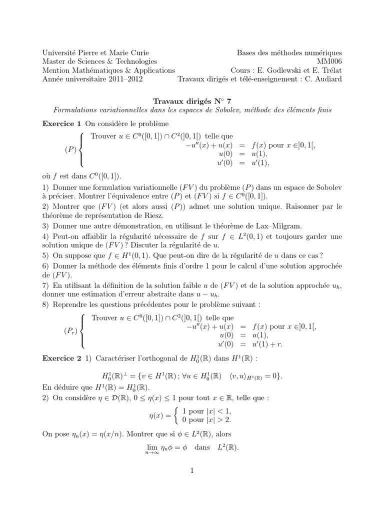 Formulations Variationnelles et Éléments Finis | PDF | Méthode des ...