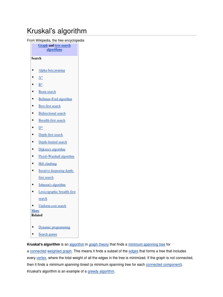 Kruskal's Algorithm: Graph Tree Search Algorithms | PDF | Algorithms ...