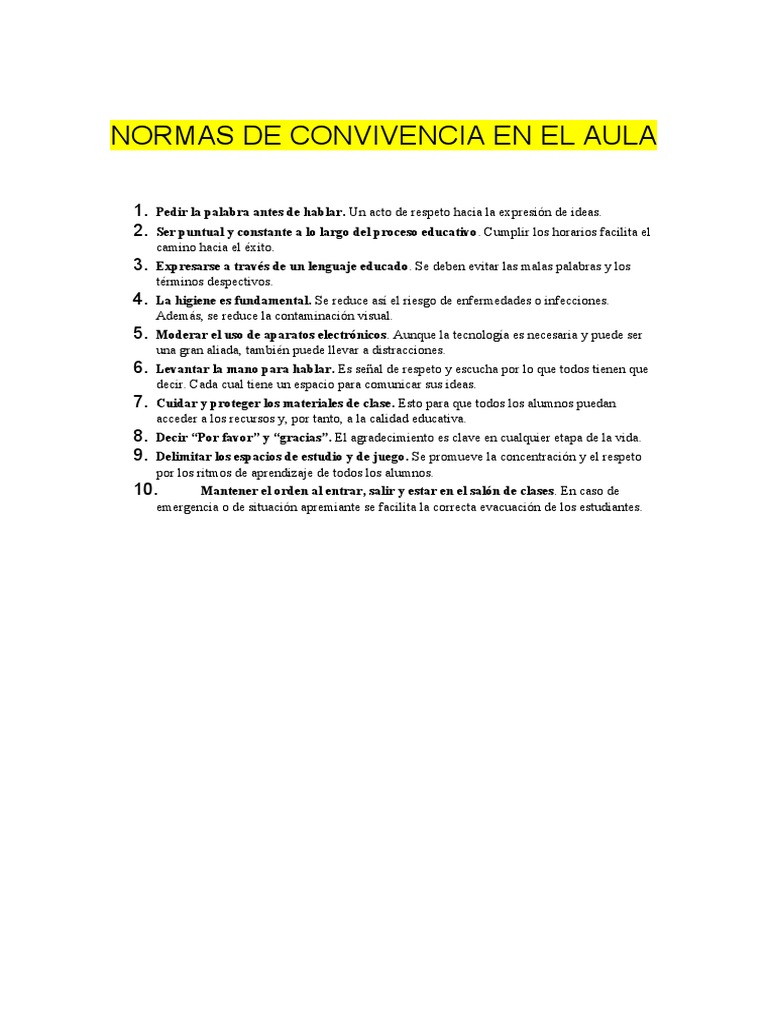 Normas de Convivencia en El Aula | PDF