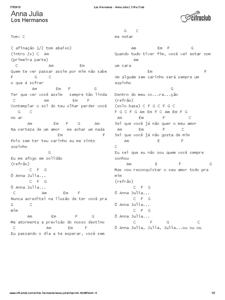Los Hermanos Anna Julia Cifra Club Pdf