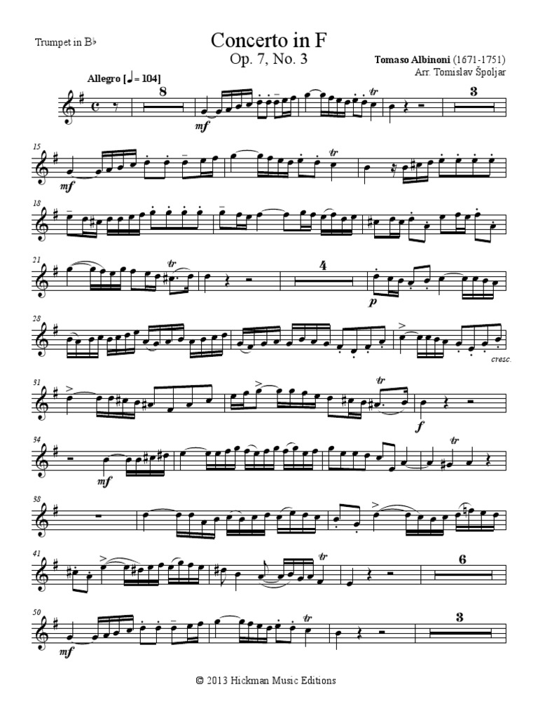 Albinoni Tomaso - Concerto in F, Op. 7, No. 3 (Spoljar) (Trumpet