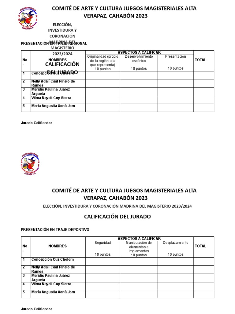 Aspectos a Calificar en Certamen 2023 | PDF