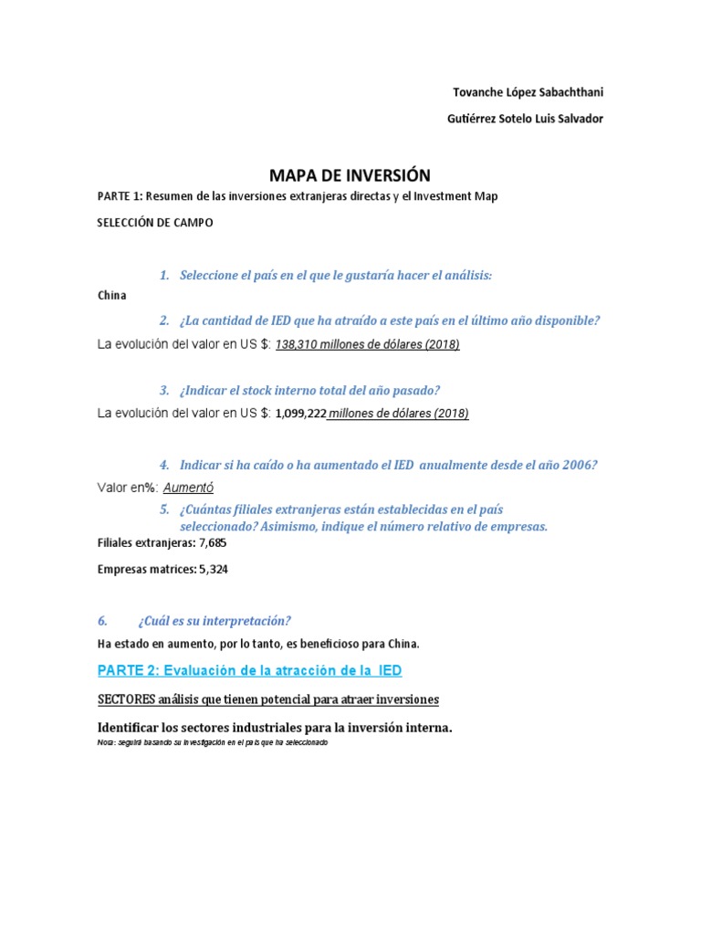 MAPA DE INVERSIÓN - Cuestionario | PDF | La inversión extranjera ...