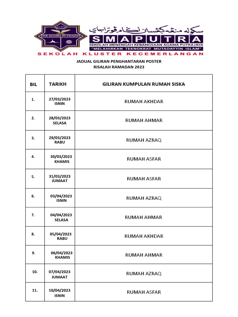 Jadual Giliran Risalah Ramadhan 2023 Pdf