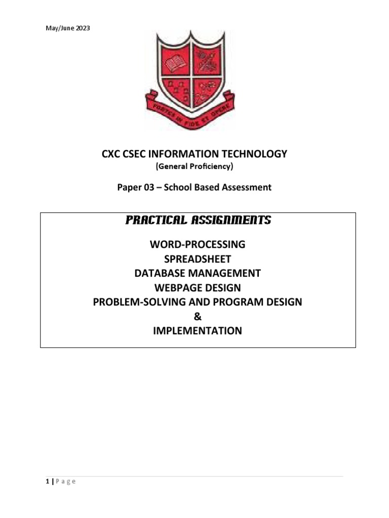 (Instructions) CXC CSEC INFORMATION TECHNOLOGY - SBA - 2023 | PDF ...