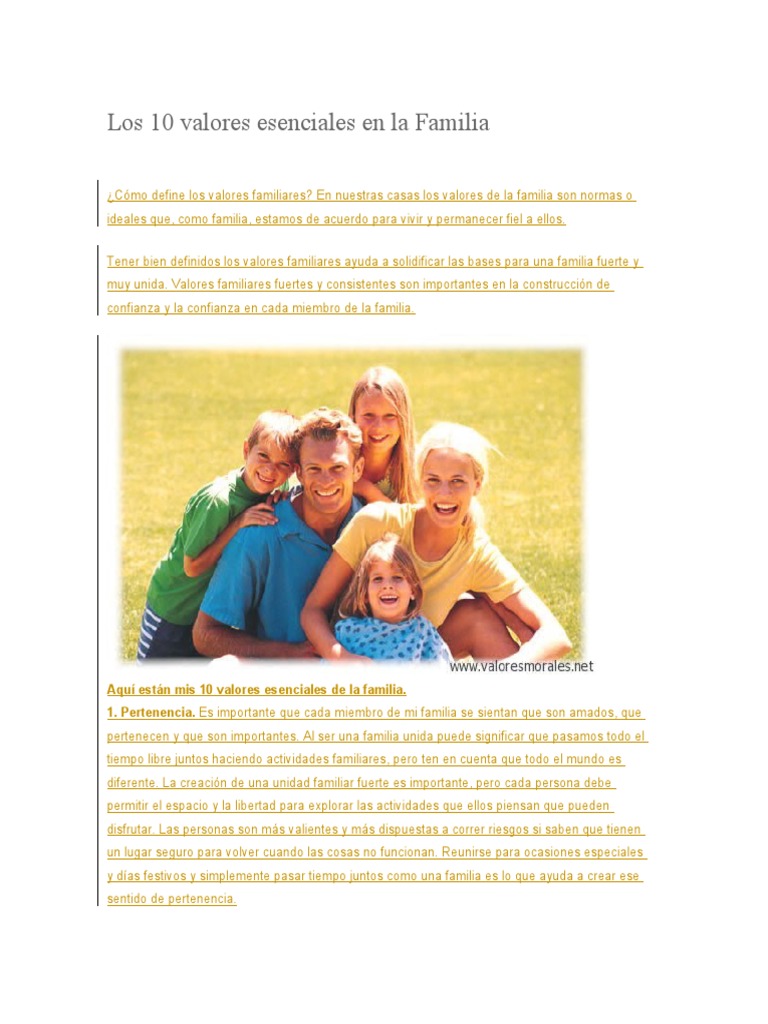 10 Valores en La Familia | PDF