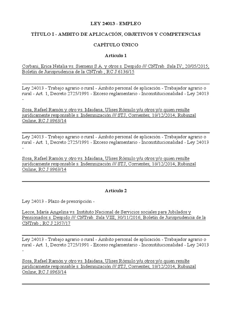 Ley 24013 - Empleo | PDF