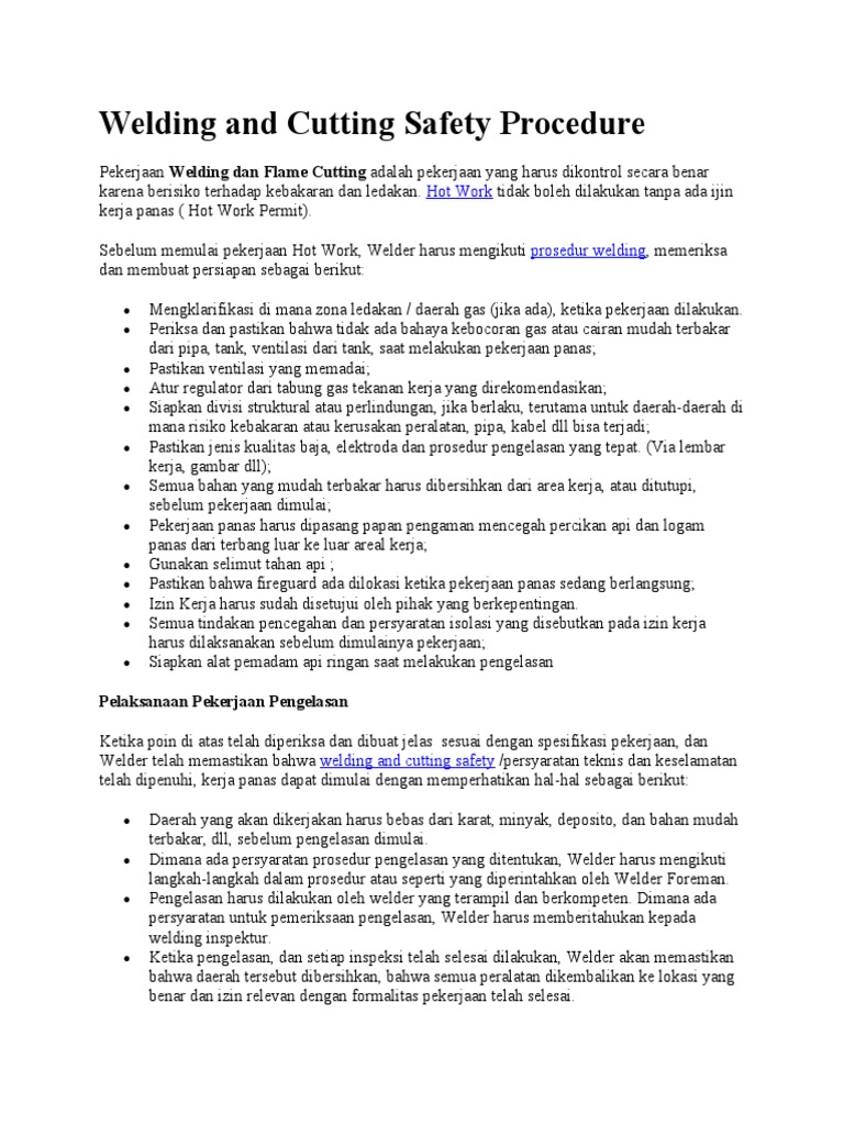 Welding and Cutting Safety Procedure PDF