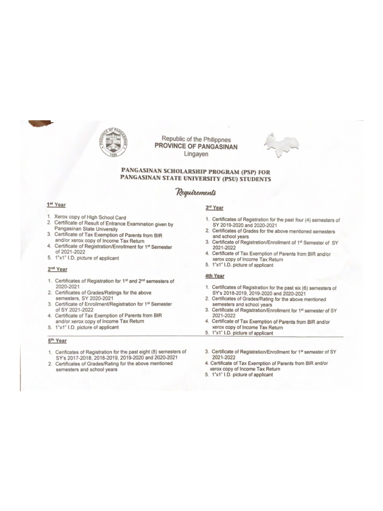 Pangasinan Scholarship Program Requirements Application Form PDF
