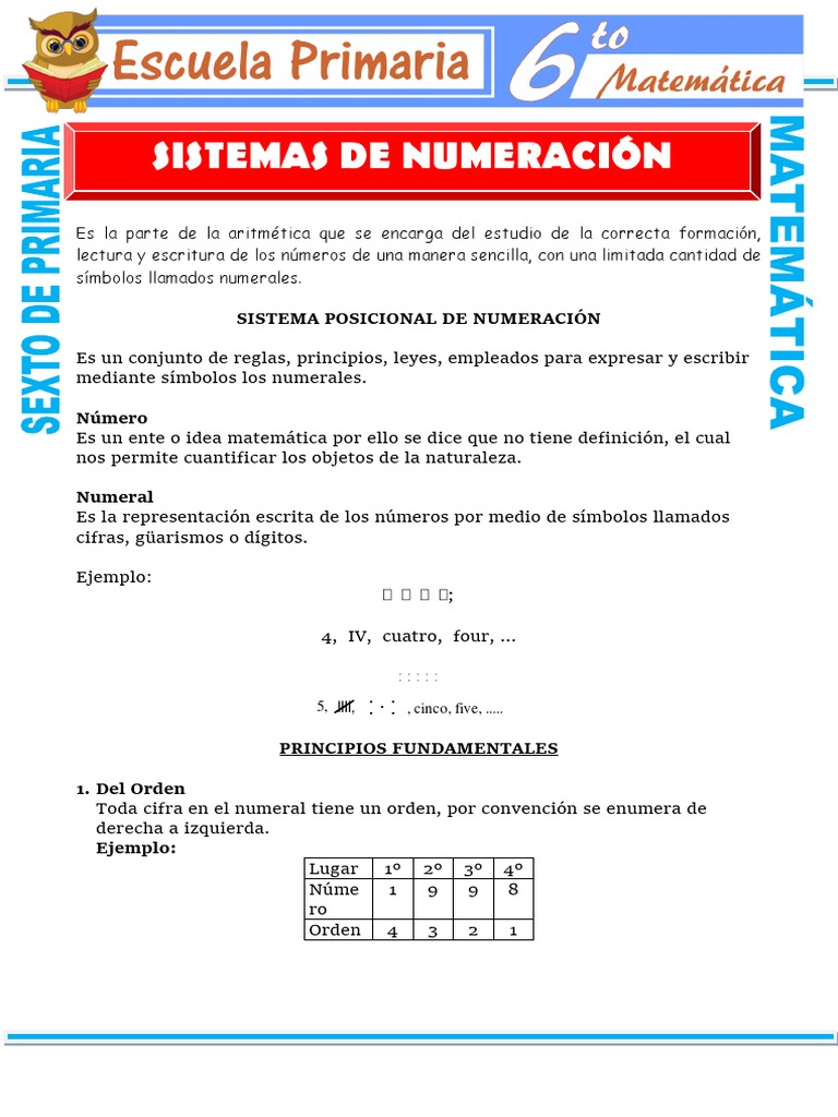 Ejercicios de Sistema de Numeracion para Sexto de Primaria | PDF