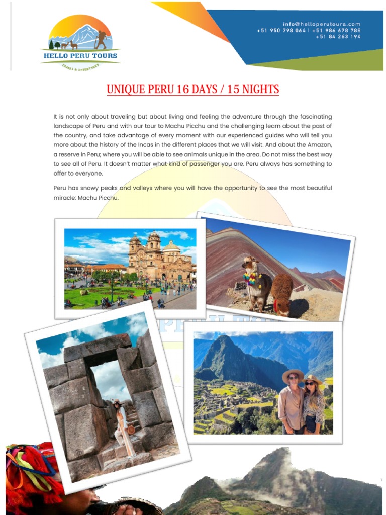 Unique Peru 16 Days 15 Nights x30 PDF Machu Picchu Lima