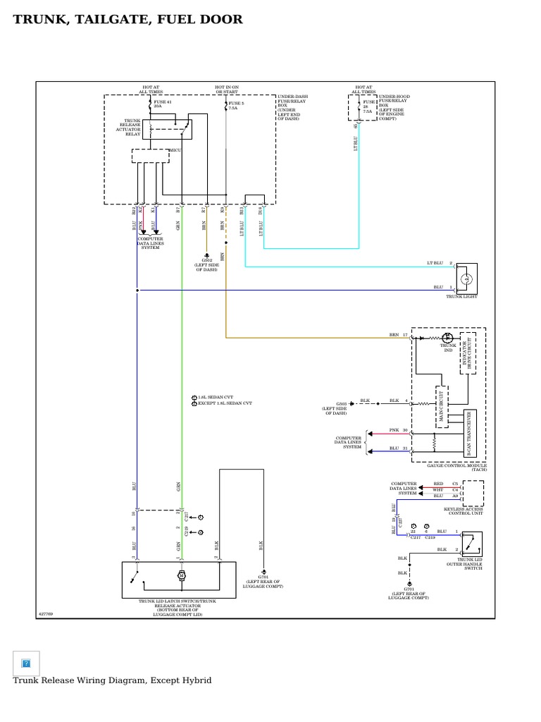 TRUNK, TAILGATE, FUEL DOOR Honda Civic LX 2014 SYSTEM WIRING