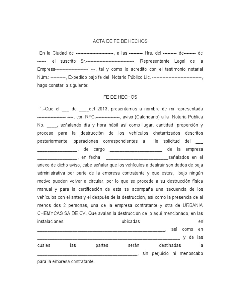 Acta de Fe de Hechos Notarial | PDF