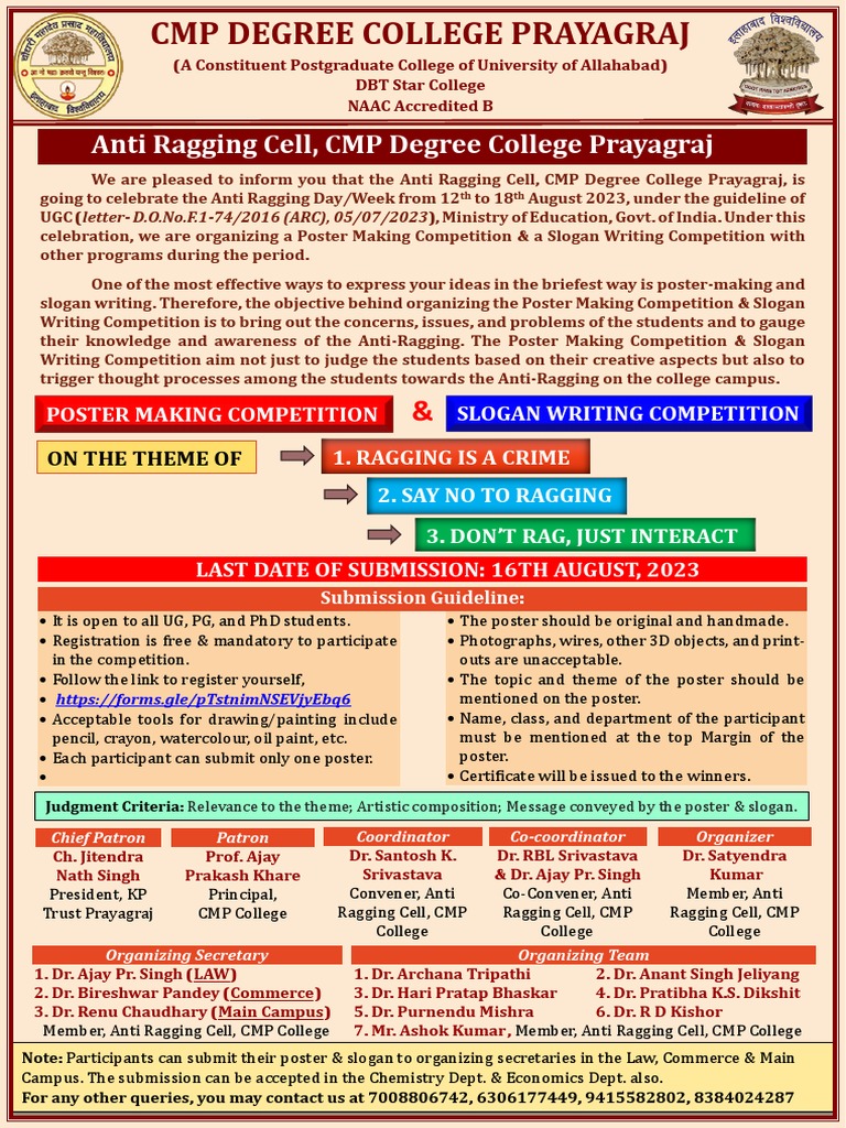 Anti Ragging Cell CMP- Poster Competition - Dr. Satyendra | PDF