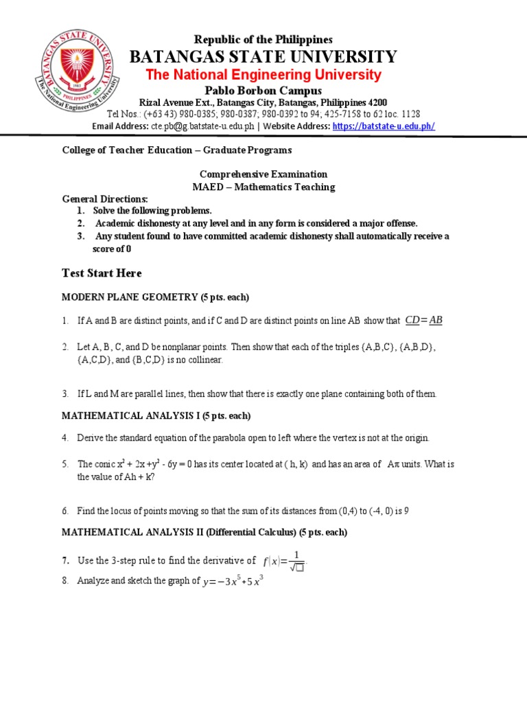 MAED Mathematics Comprehensive Exam Guide | PDF