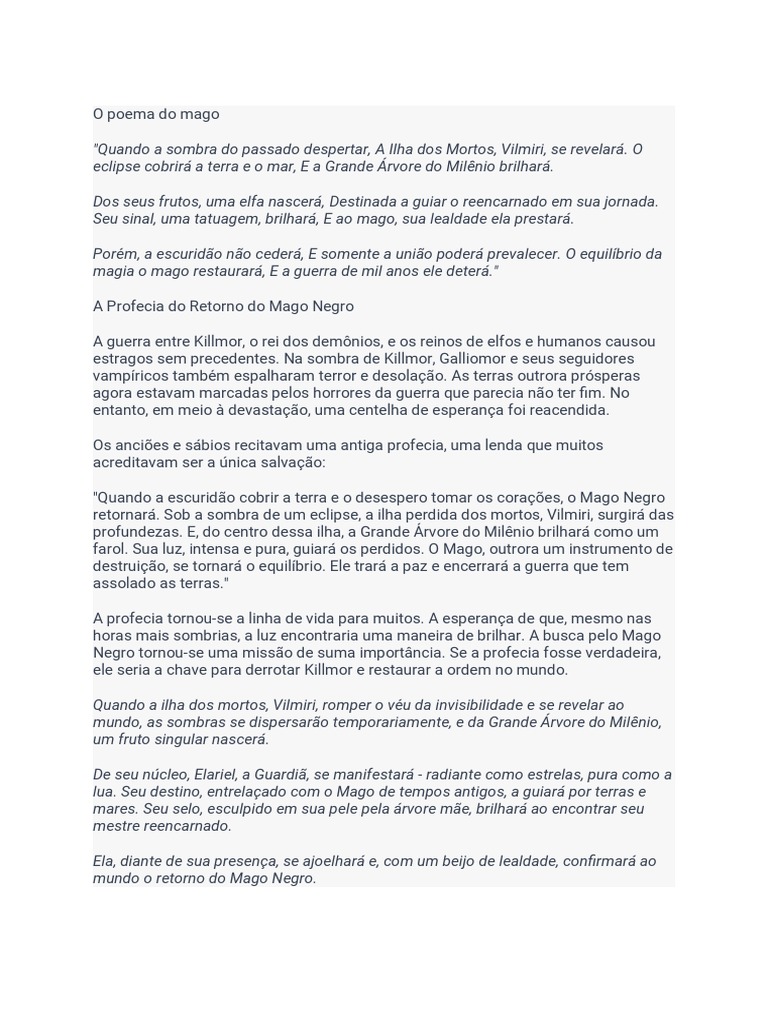 Profecia do Retorno do Mago Negro | PDF