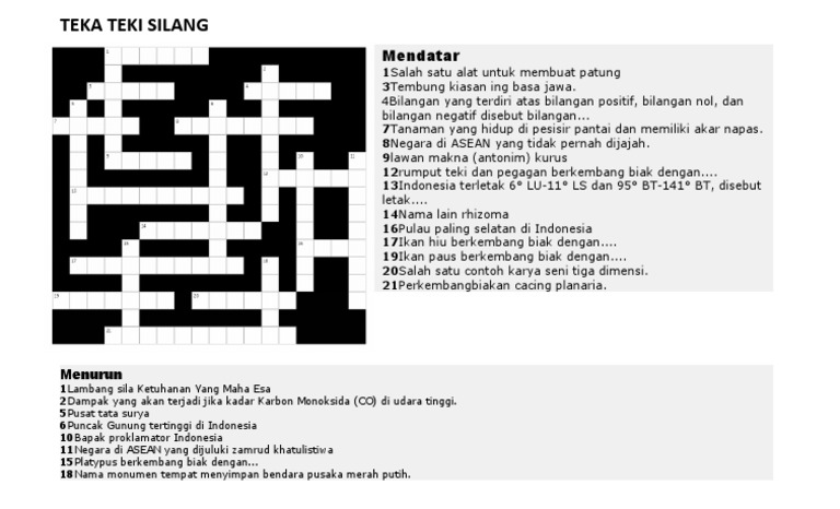 Teka Teki Silang Kelas 6 Sd Pdf